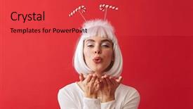  Presentation with christmas red - Slide set having young woman wearing christmas carnival background and a  colored foreground