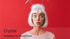  Presentation with christmas red - Presentation design enhanced with young woman wearing christmas carnival background and a  colored foreground