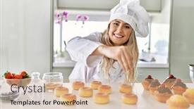  Presentation with cooking - PPT theme consisting of young-woman-wearing-cook-uniform background and a lemonade colored foreground