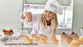  Presentation with cooking - PPT layouts with young-woman-wearing-cook-uniform background and a soft green colored foreground