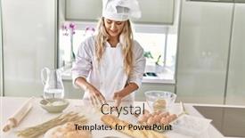  Presentation with flour - Presentation with young-woman-wearing-cook-uniform background and a soft green colored foreground