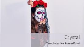  Presentation with day dead - Colorful PPT theme enhanced with young-woman-wearing-day backdrop and a light gray colored foreground