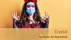  Presentation with day dead - Amazing PPT theme having young-woman-wearing-day backdrop and a yellow colored foreground