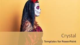  Presentation with day dead - PPT theme with young-woman-wearing-day background and a yellow colored foreground