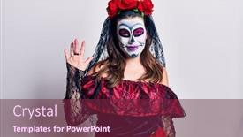  Presentation with day dead - Audience pleasing PPT theme consisting of young-woman-wearing-day backdrop and a violet colored foreground