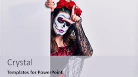  Presentation with day dead - Slide set having young-woman-wearing-day background and a light gray colored foreground