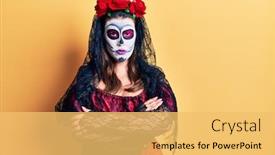  Presentation with day dead - Presentation design consisting of young-woman-wearing-day background and a yellow colored foreground