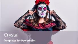  Presentation with day dead - Colorful PPT theme enhanced with young-woman-wearing-day backdrop and a gray colored foreground