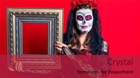  Presentation with day dead - Presentation design consisting of young-woman-wearing-day background and a crimson colored foreground