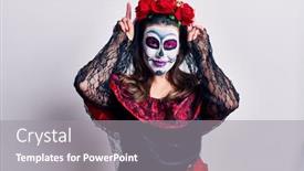  Presentation with day dead - Colorful PPT theme enhanced with young-woman-wearing-day backdrop and a gray colored foreground