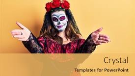  Presentation with day dead - Cool new PPT theme with young-woman-wearing-day backdrop and a yellow colored foreground