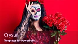  Presentation with hand holding flowers - Theme consisting of young-woman-wearing-day background and a tawny brown colored foreground