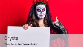  Presentation with day dead - Beautiful PPT theme featuring young-woman-wearing-day backdrop and a sky blue colored foreground