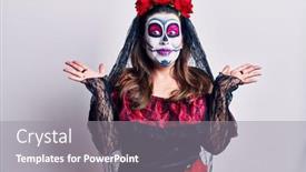  Presentation with day dead - Audience pleasing PPT layouts consisting of young-woman-wearing-day backdrop and a gray colored foreground