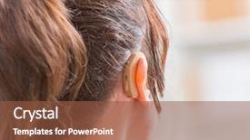  Presentation with deaf - PPT theme enhanced with young woman wearing deaf aid background and a tawny brown colored foreground