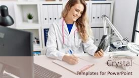  Presentation with xray - Presentation theme having young-woman-wearing-doctor-uniform background and a lemonade colored foreground