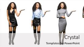  Presentation with hand palm - PPT layouts having young woman wearing dress party background and a  colored foreground