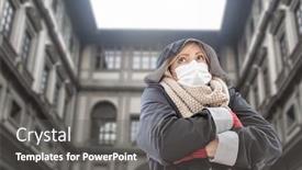  Presentation with face mask - Slide deck having young-woman-wearing-face-mask background and a gray colored foreground