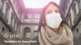  Presentation with face mask - Cool new slide deck with young-woman-wearing-face-mask backdrop and a gray colored foreground