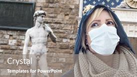  Presentation with david statue - Cool new PPT layouts with young-woman-wearing-face-mask backdrop and a gray colored foreground