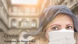  Presentation with face mask - Slide deck enhanced with young-woman-wearing-face-mask background and a coral colored foreground