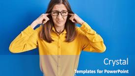  Presentation with blue music - Presentation design enhanced with young-woman-wearing-glasses-standing background and a teal colored foreground