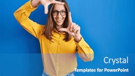 Presentation with creativity - Presentation design with young-woman-wearing-glasses-standing background and a teal colored foreground