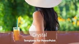  Presentation with orange fruit - Cool new slide set with young woman wearing hat and bikini in the garden drinking fruit orange juice backdrop and a coral colored foreground