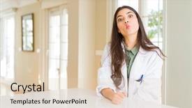  Presentation with young woman wearing boxer gloves - Colorful PPT theme enhanced with young woman wearing medical coat backdrop and a lemonade colored foreground