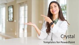  Presentation with medical smiling doctor - Slide set having young woman wearing medical coat background and a lemonade colored foreground