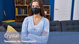  Presentation with mask - Slide set consisting of young-woman-wearing-medical-mask background and a teal colored foreground