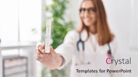  Presentation with antigen - PPT theme enhanced with young-woman-wearing-medical-uniform background and a light gray colored foreground