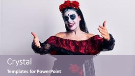  Presentation with mexican day - PPT theme consisting of young-woman-wearing-mexican-day background and a gray colored foreground