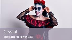  Presentation with mexican day - Presentation theme enhanced with young-woman-wearing-mexican-day background and a gray colored foreground