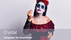  Presentation with mexican day - PPT theme having young-woman-wearing-mexican-day background and a gray colored foreground