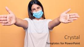  Presentation with mask - Cool new slide deck with young-woman-wearing-protection-mask backdrop and a coral colored foreground