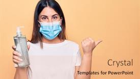  Presentation with virus disease - Presentation theme consisting of young-woman-wearing-protection-mask background and a coral colored foreground