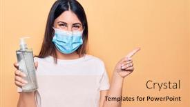  Presentation with virus disease - Colorful presentation theme enhanced with young-woman-wearing-protection-mask backdrop and a coral colored foreground