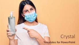  Presentation with virus disease - Audience pleasing presentation design consisting of young-woman-wearing-protection-mask backdrop and a coral colored foreground