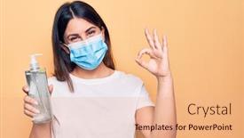  Presentation with virus disease - Cool new slide set with young-woman-wearing-protection-mask backdrop and a coral colored foreground