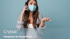  Presentation with pollution air - PPT theme having young-woman-wearing-protective-medical background and a seafoam green colored foreground