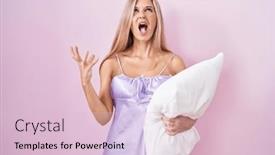  Presentation with yelling - PPT theme enhanced with young-woman-wearing-pyjama-hugging background and a lemonade colored foreground