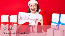  Presentation with happy holidays - Amazing presentation theme having young-woman-wearing-santa-claus backdrop and a coral colored foreground
