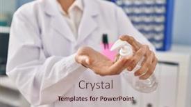  Presentation with scientist - Presentation theme featuring young-woman-wearing-scientist-uniform background and a mint green colored foreground