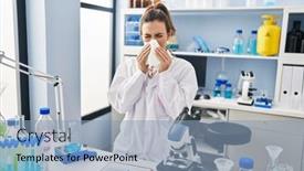  Presentation with napkin - PPT theme enhanced with young-woman-wearing-scientist-uniform background and a light blue colored foreground