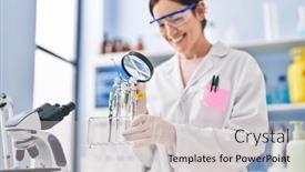  Presentation with looking glass - Slides having young-woman-wearing-scientist-uniform background and a light gray colored foreground