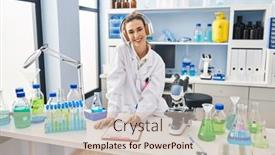  Presentation with report - Slides consisting of young-woman-wearing-scientist-uniform background and a soft green colored foreground