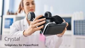  Presentation with virtual laboratory - Presentation design enhanced with young-woman-wearing-scientist-uniform background and a lemonade colored foreground