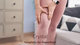  Presentation with knee - Theme consisting of young-woman-wearing-sportswear-touching background and a coral colored foreground