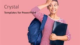  Presentation with binder - Presentation having young-woman-wearing-student-backpack background and a coral colored foreground